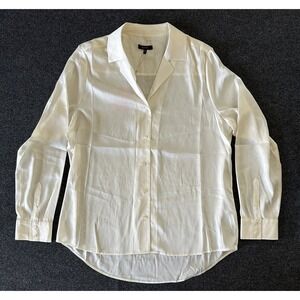 NWT Quince Washable Stretch Silk Notch Collar Blouse in Ivory Size XL Minimalist